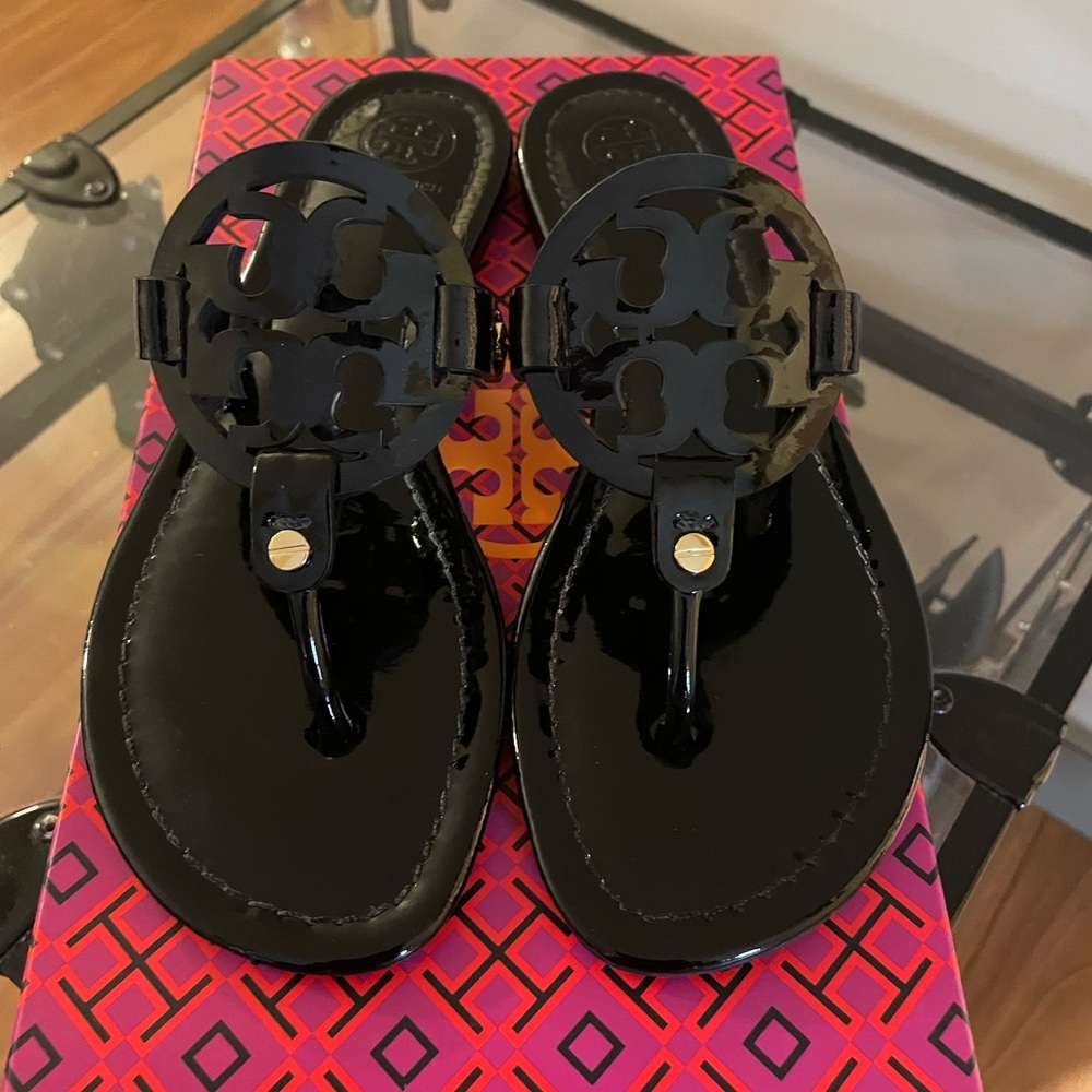Tory Burch Black Patent Leather Sandals